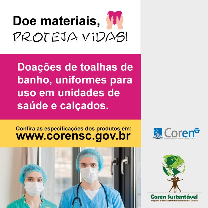  Coren SC lança campanha de arrecadação de EPI e materiais para profissionais de Enfermagem